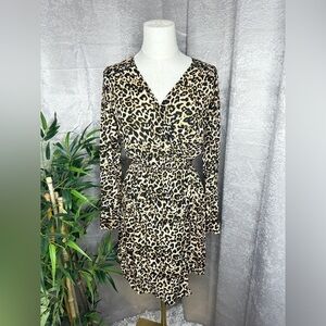 Zara Women’s Leopard Print Long Sleeve Mini Dress in Brown Sz XS